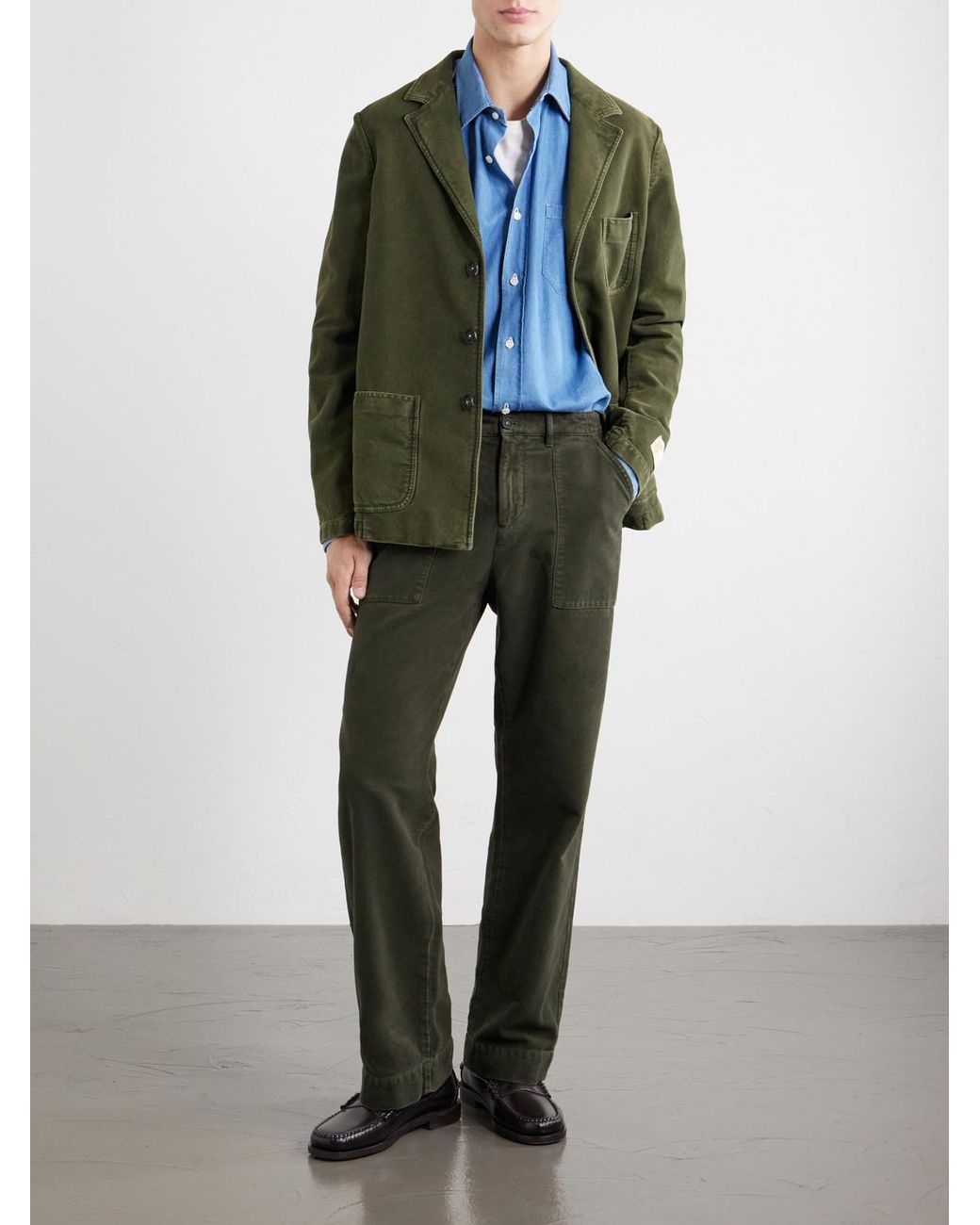 Massimo Alba Green New Regata Straight-Leg Brushed Cotton Trousers for men