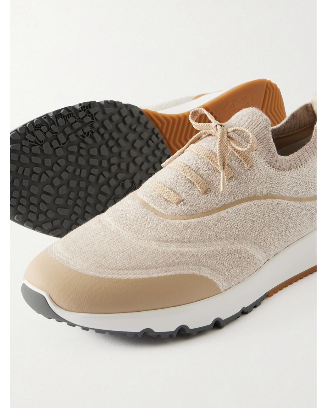Brunello Cucinelli White Stretch-knit Sneakers for men