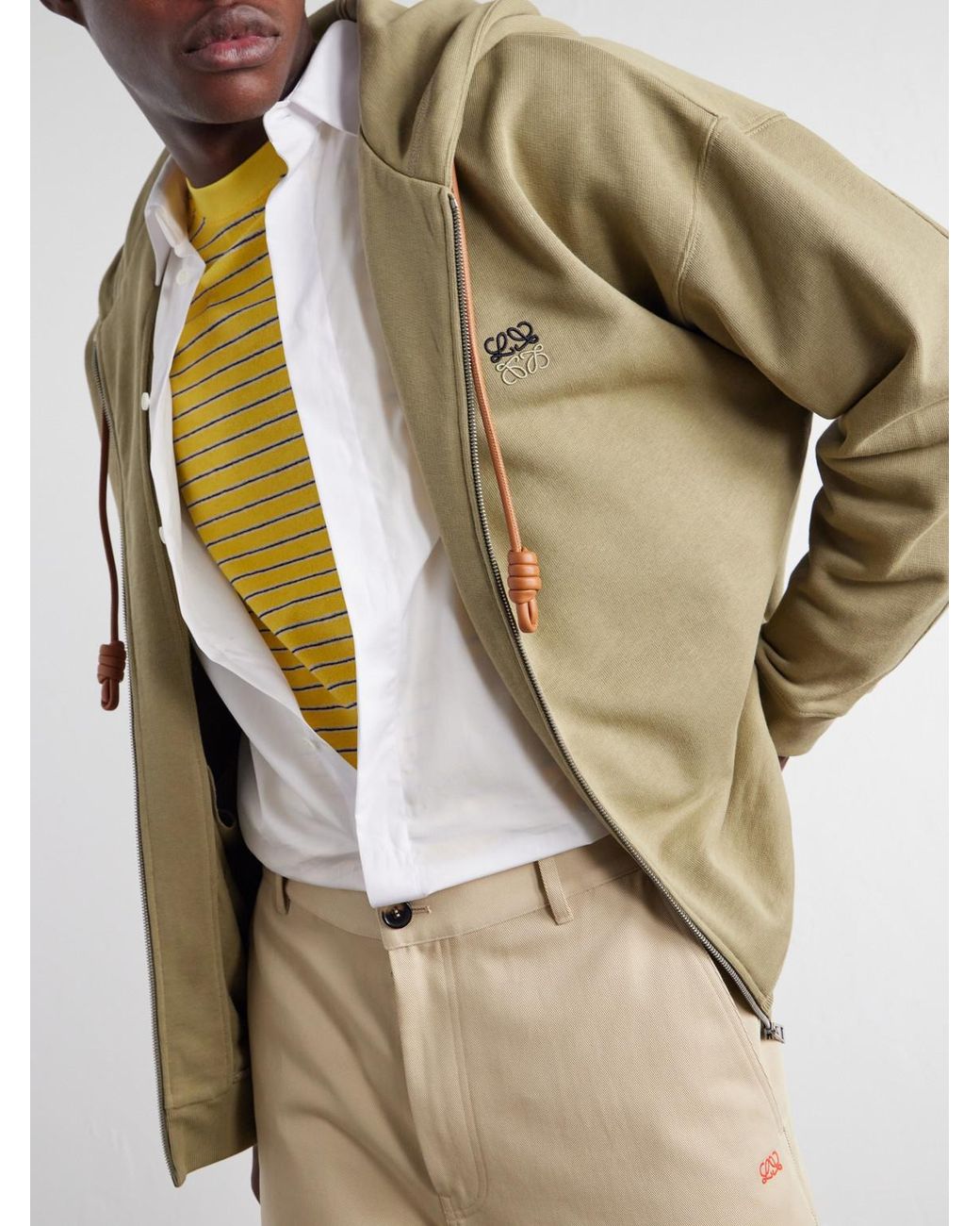 Loewe Natural Anagram-Embroidered Cotton-Jersey Zip-Up Hoodie for men