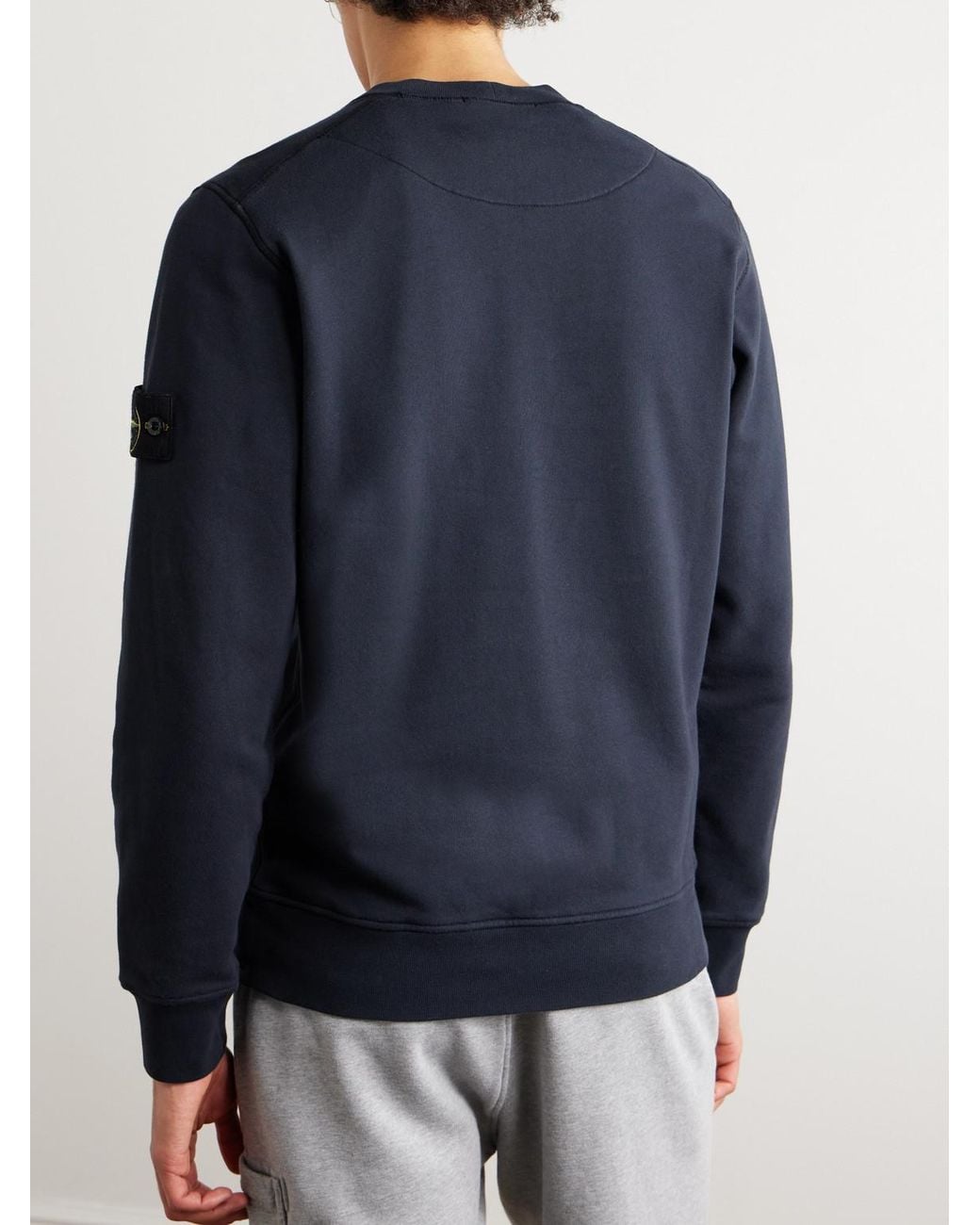 Stone Island Blue Logo-Appliquéd Garment-Dyed Cotton-Jersey Sweatshirt for men
