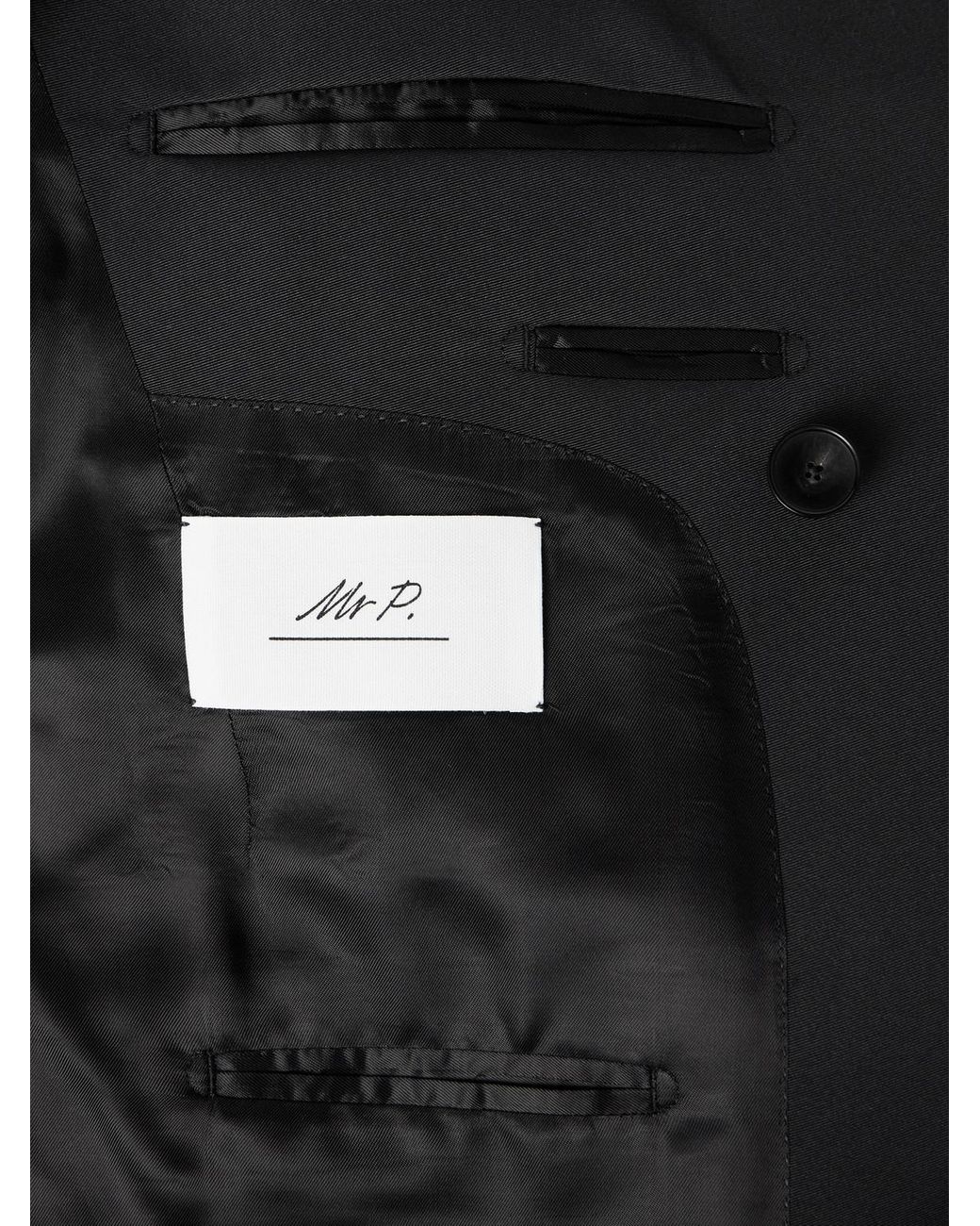 Mr P. Black Double-Breasted Slim-Fit Satin-Trimmed Virgin Wool-Twill Tuxedo Jacket for men