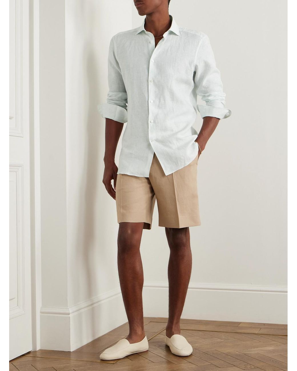 Zegna White Oasi Striped Linen Shirt for men