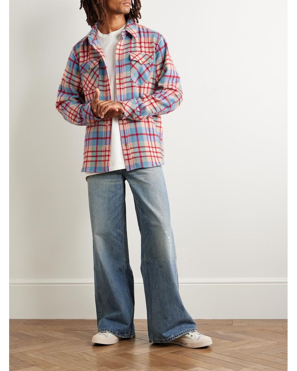 God's True Cashmere Red Checked Cashmere Shirt for men