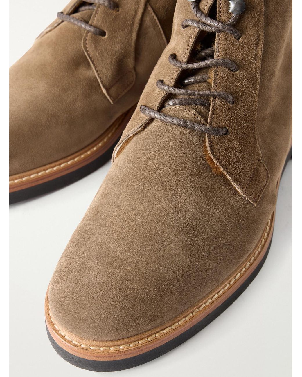 Mr P. Brown Shearling-Lined Suede Lace-Up Boots for men
