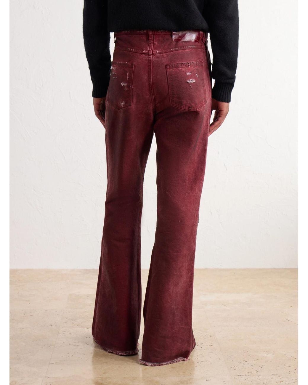 SEKRIT Studded Chopper Flared Distressed Panelled Jeans for men