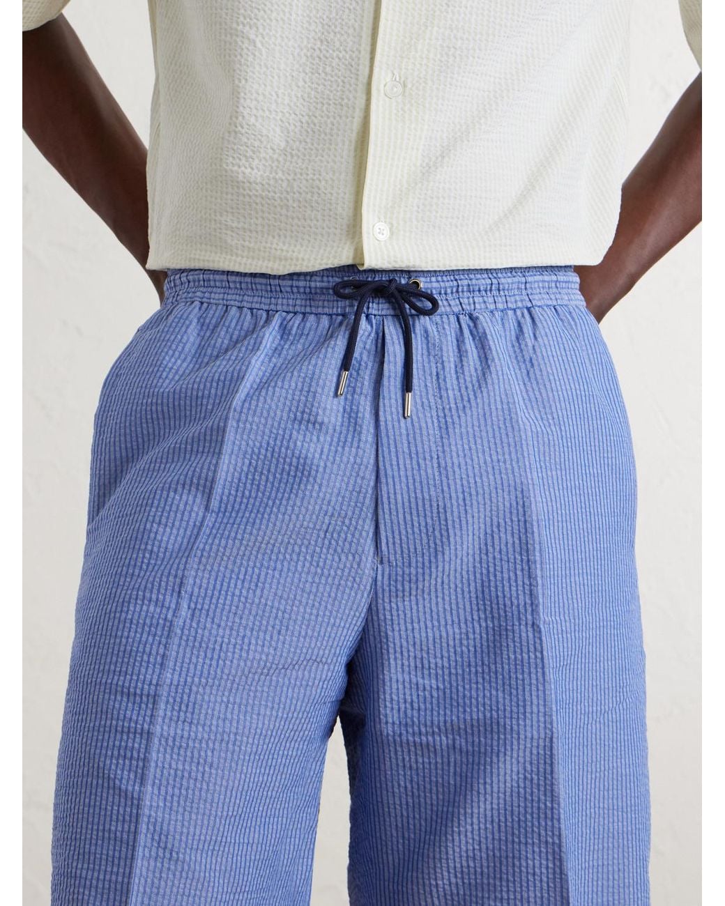 Paul Smith Blue Straight-Leg Striped Cotton-Seersucker Drawstring Shorts for men