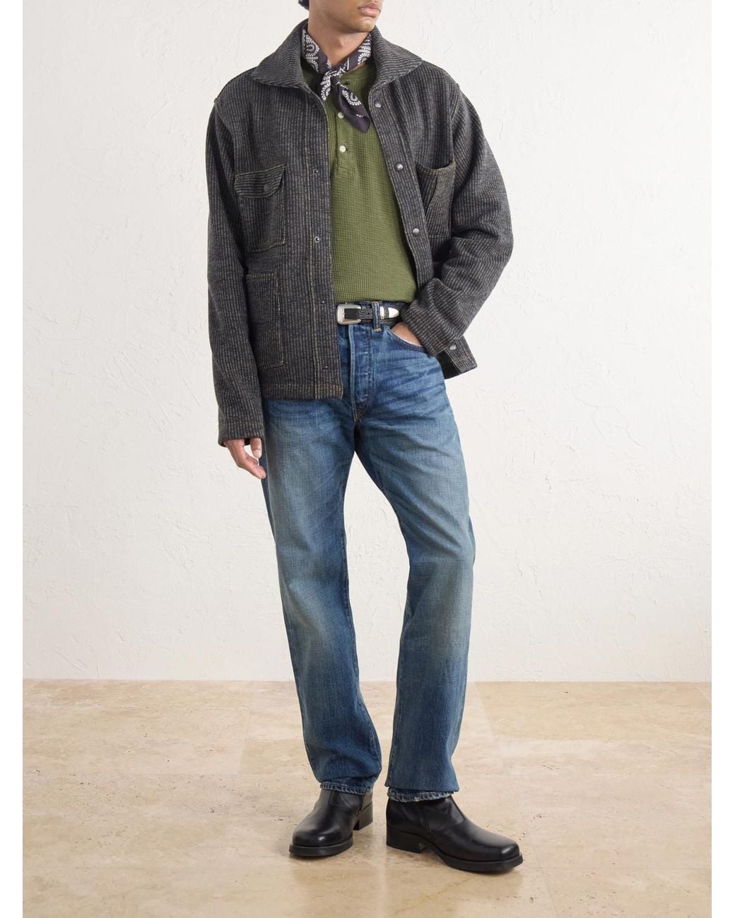 RRL Green Waffle-knit Cotton-jersey Henley T-shirt for men