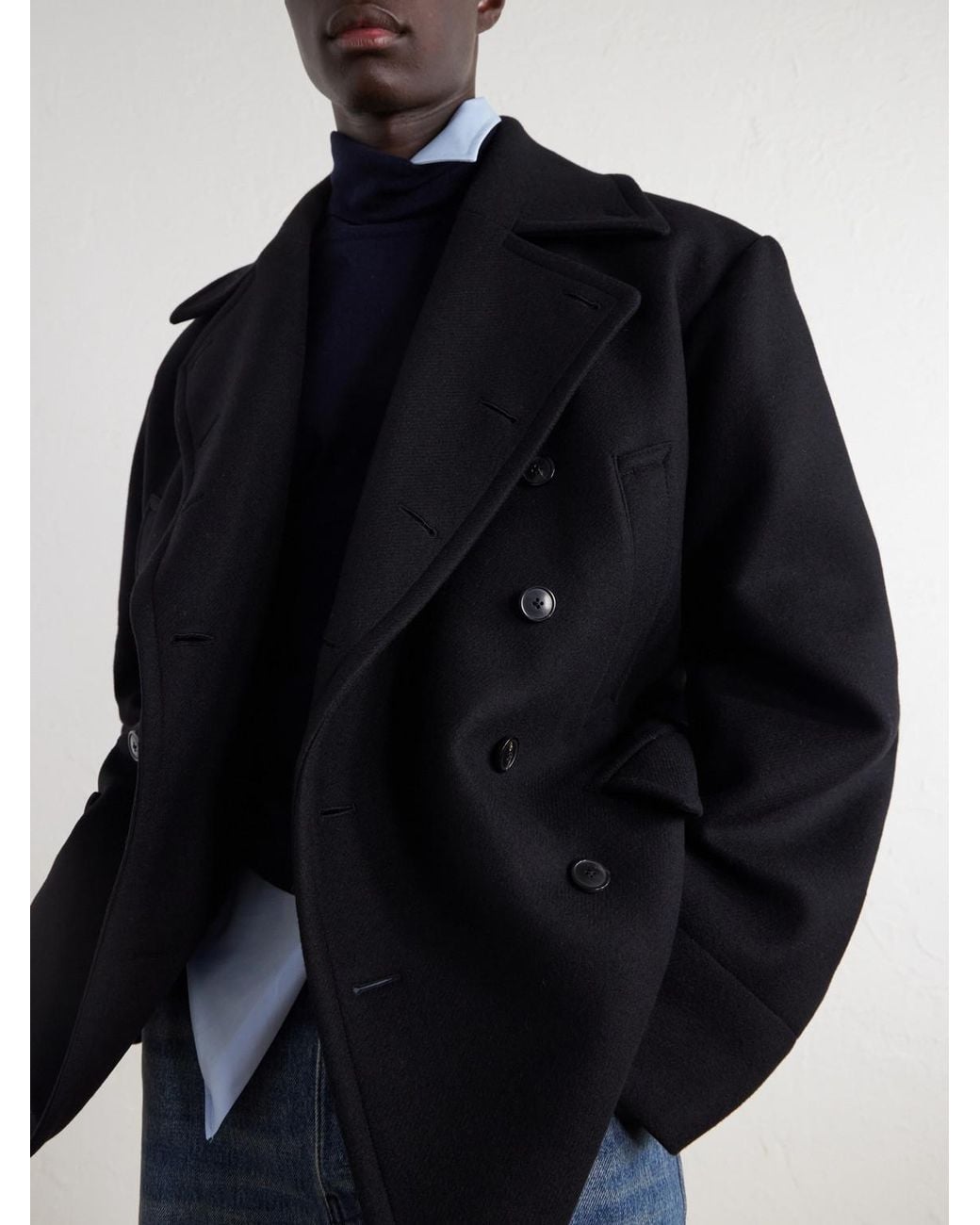 Dries Van Noten Black Double-Breasted Wool-Blend Coat for men