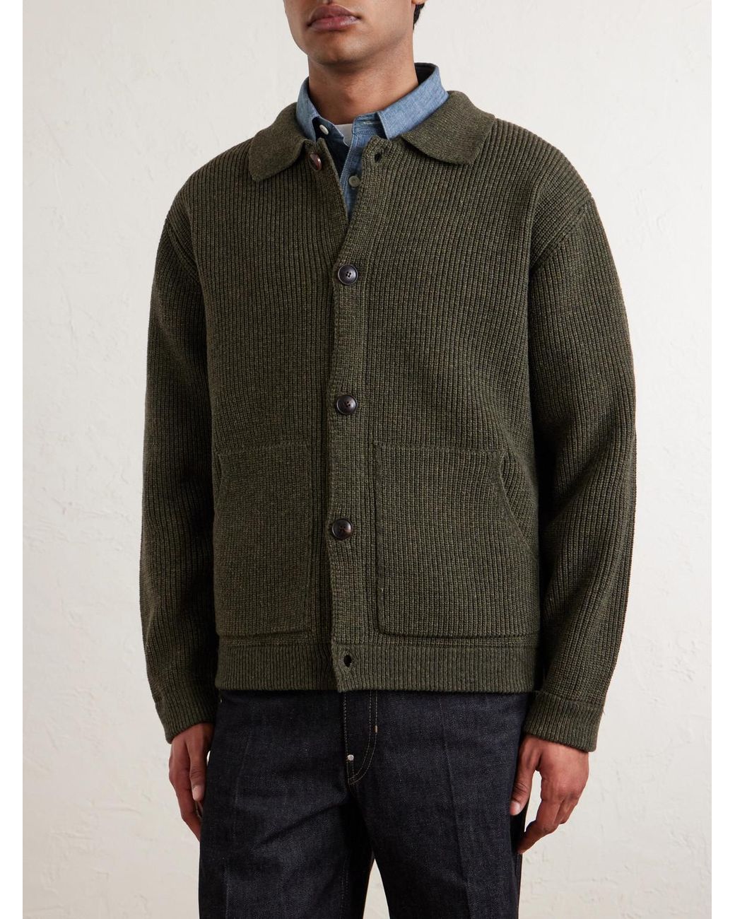 FRIZMWORKS Green Wool-Blend Cardigan for men