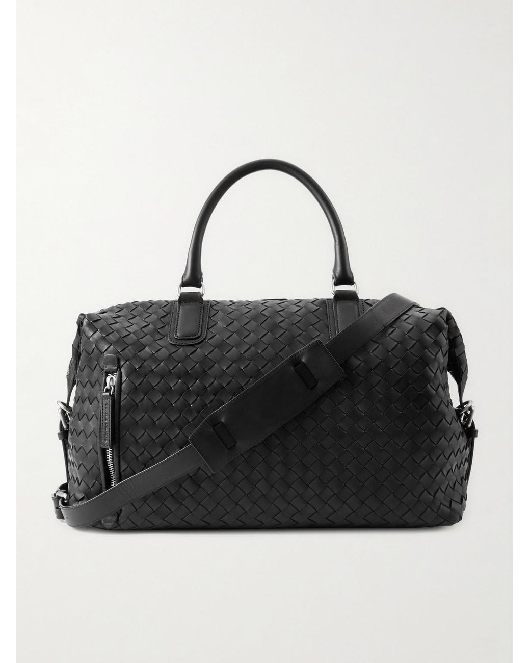Officine Creative Black Woven Leather Weekend Bag for men