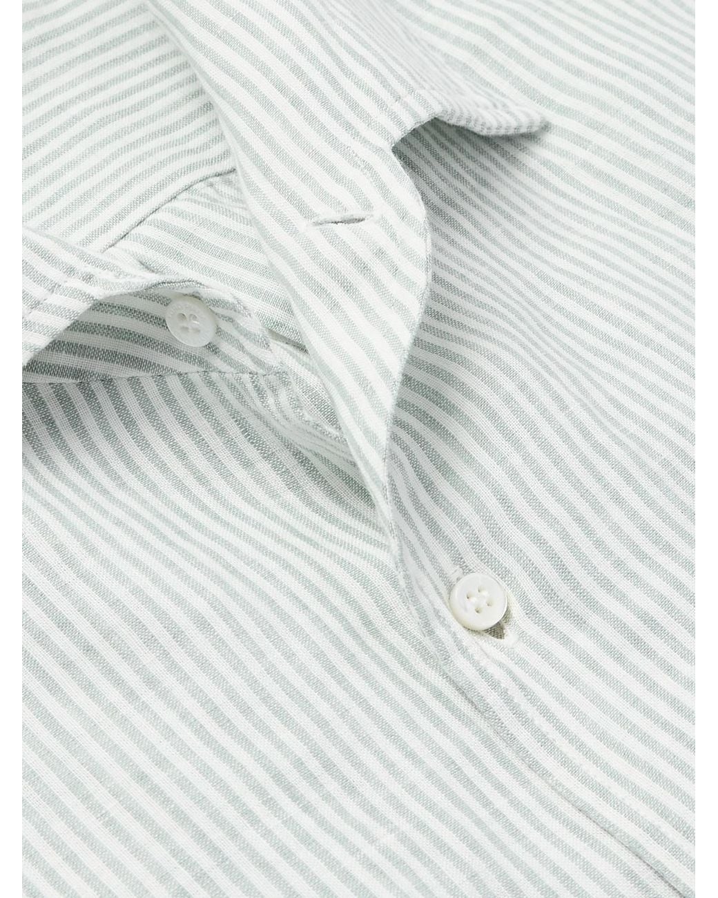 Loro Piana White Raffaele Striped Linen Shirt for men