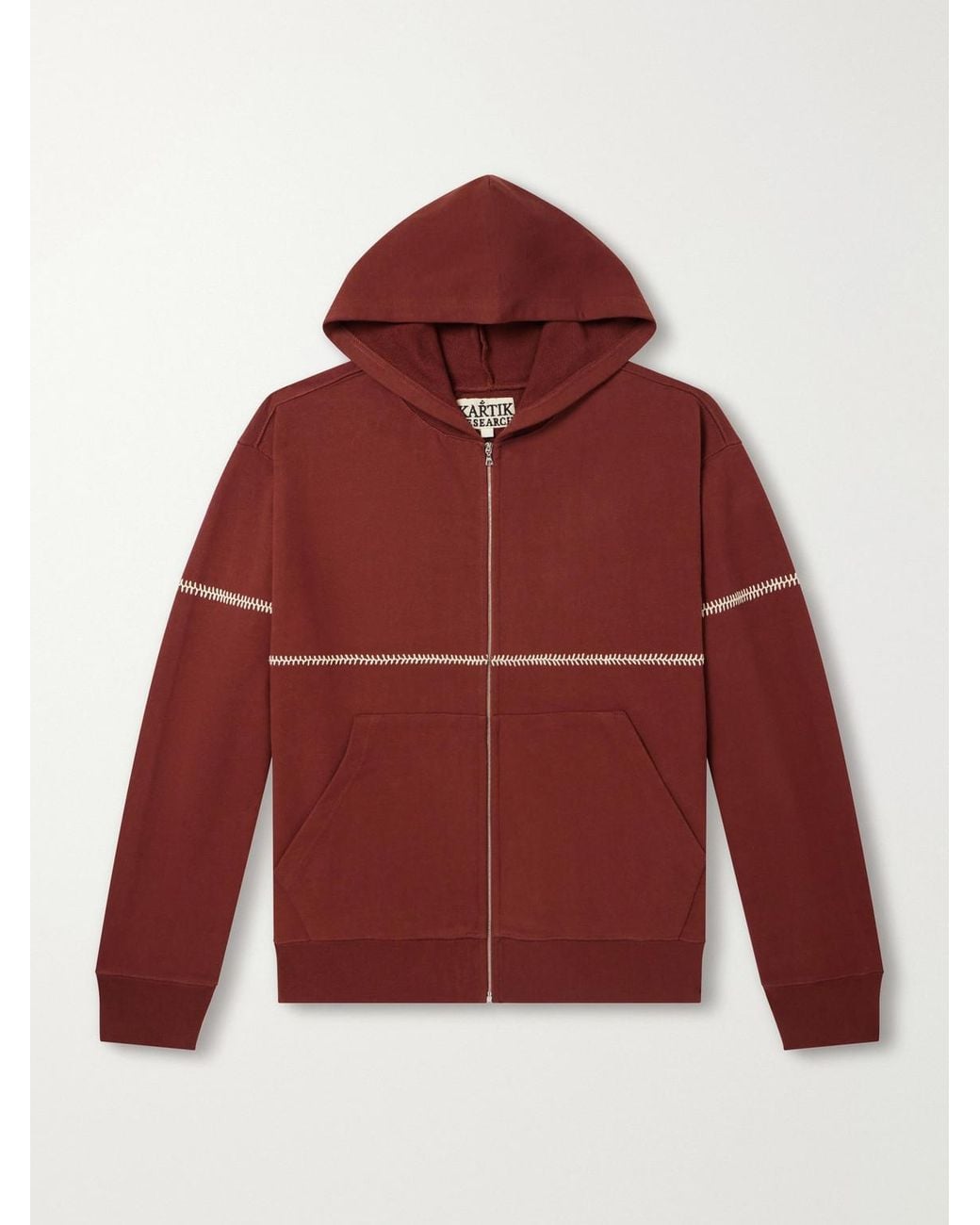 Kartik Research Red Rabari Cotton-Jersey Zip-Up Hoodie for men