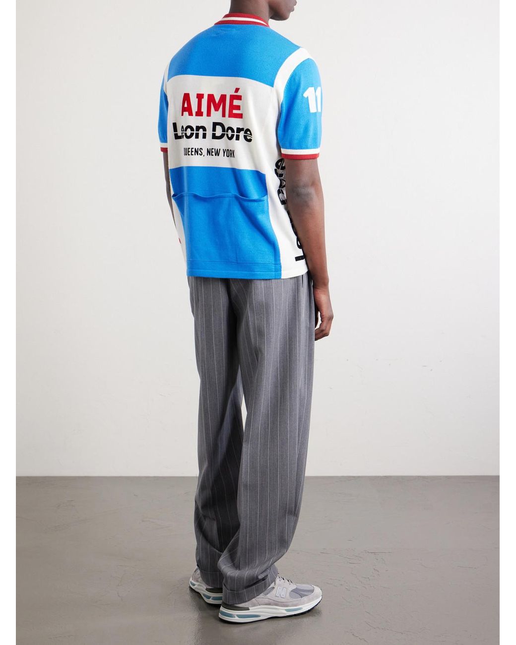 Aimé Leon Dore Blue Logo-Detailed Merino Wool Half-Zip T-Shirt for men