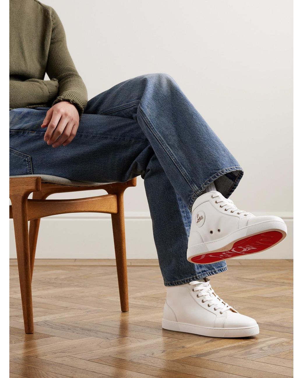 Christian Louboutin Natural Louis Leather High-Top Sneakers for men