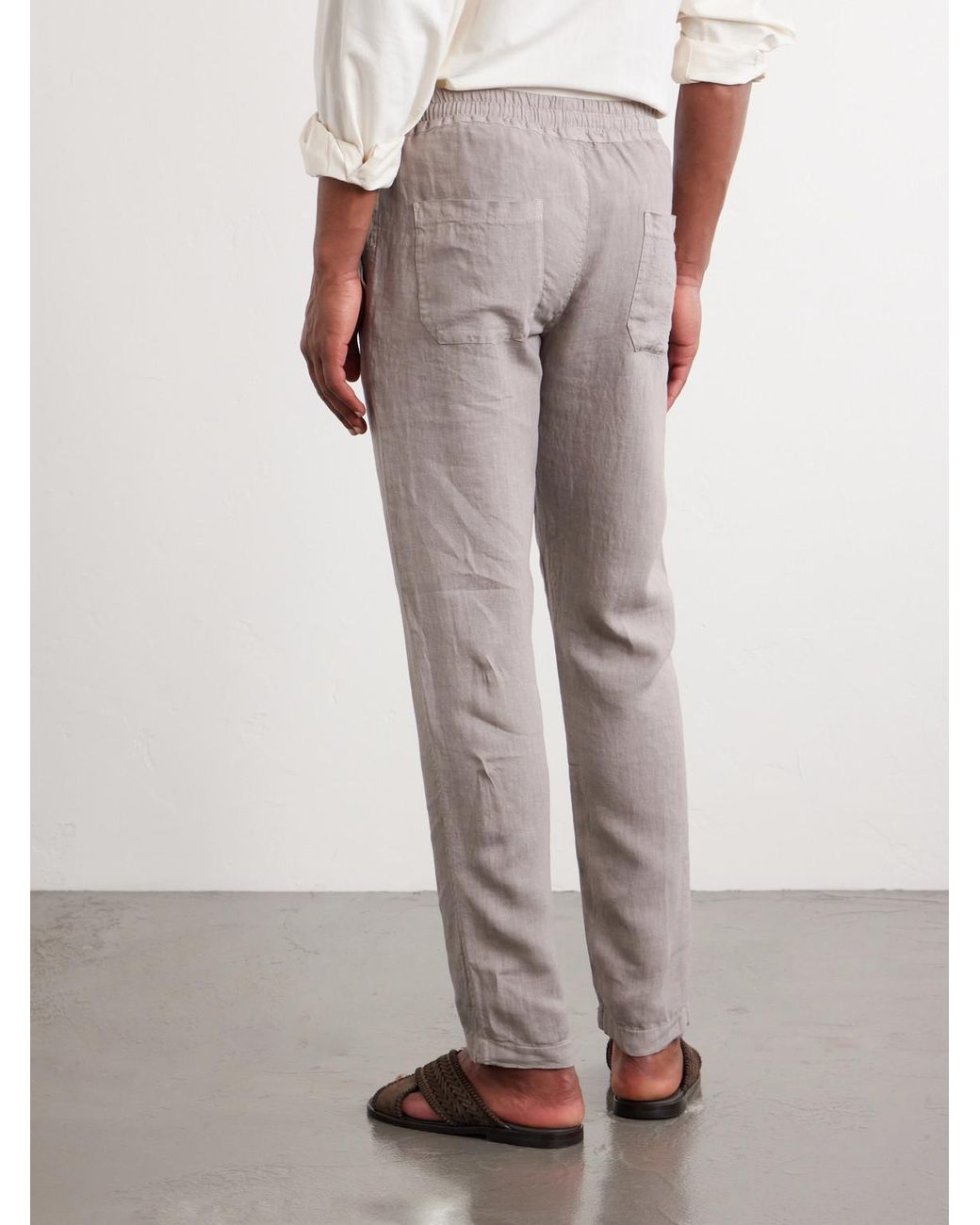 Thom Sweeney Gray Straight-leg Linen Drawstring Trousers for men
