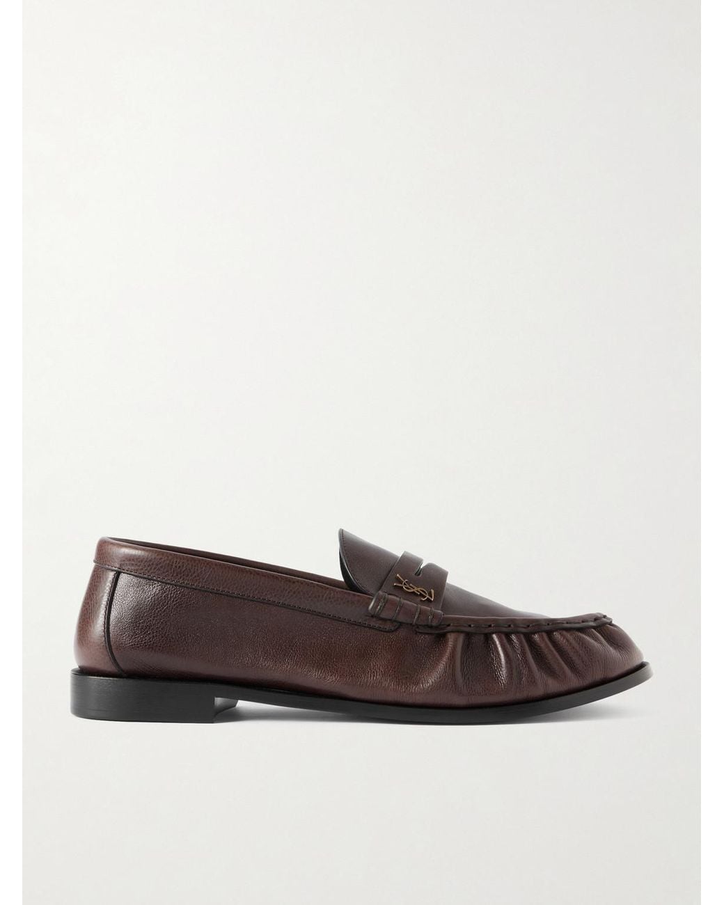 Saint Laurent Brown Le Loafer Monogram Logo-appliquéd Full-grain Leather Penny Loafers for men