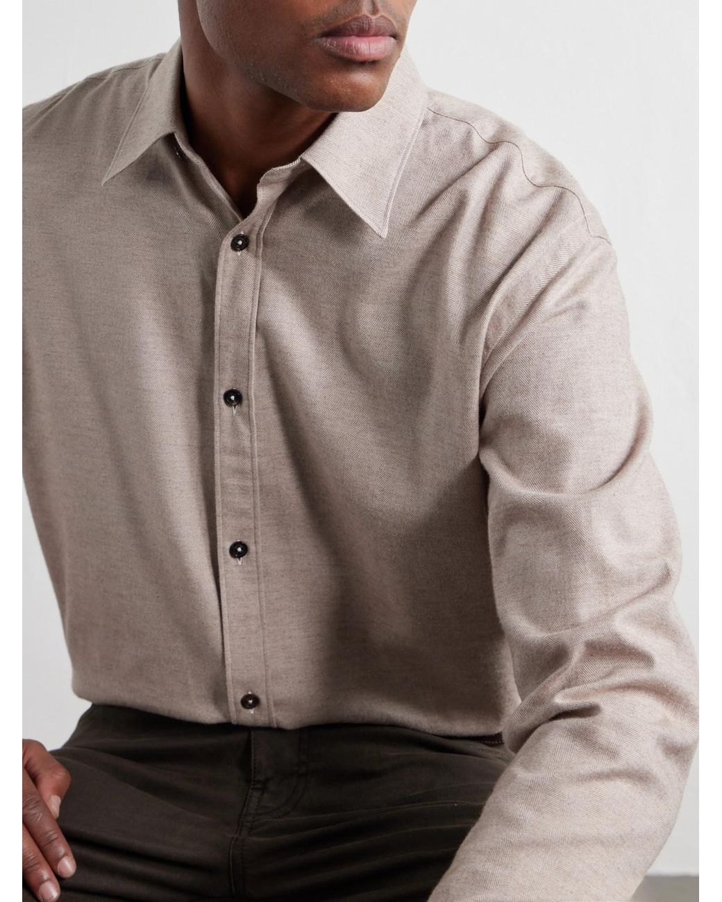 James Purdey & Sons Natural Cotton-Herringbone Shirt for men