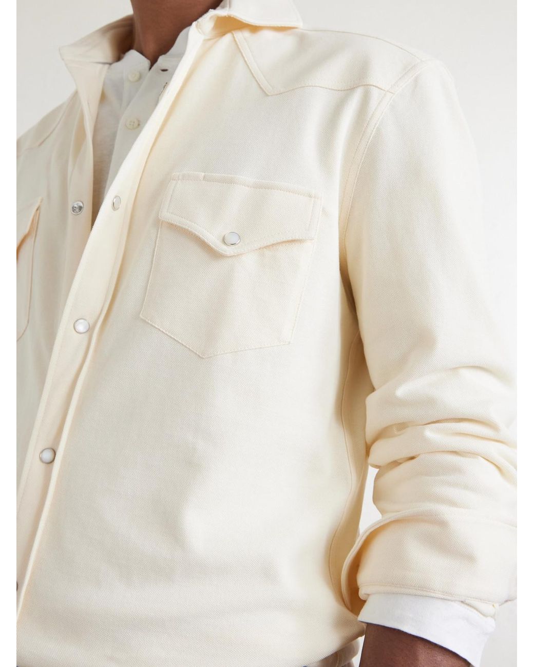 Brunello Cucinelli Natural Honeycomb-Knit Cotton Shirt for men