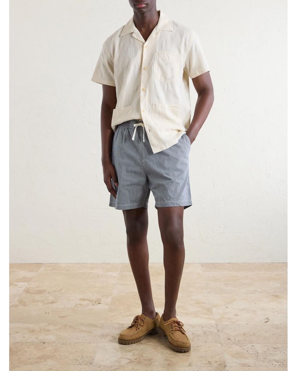 Drake's Natural Camp-Collar Linen Shirt for men