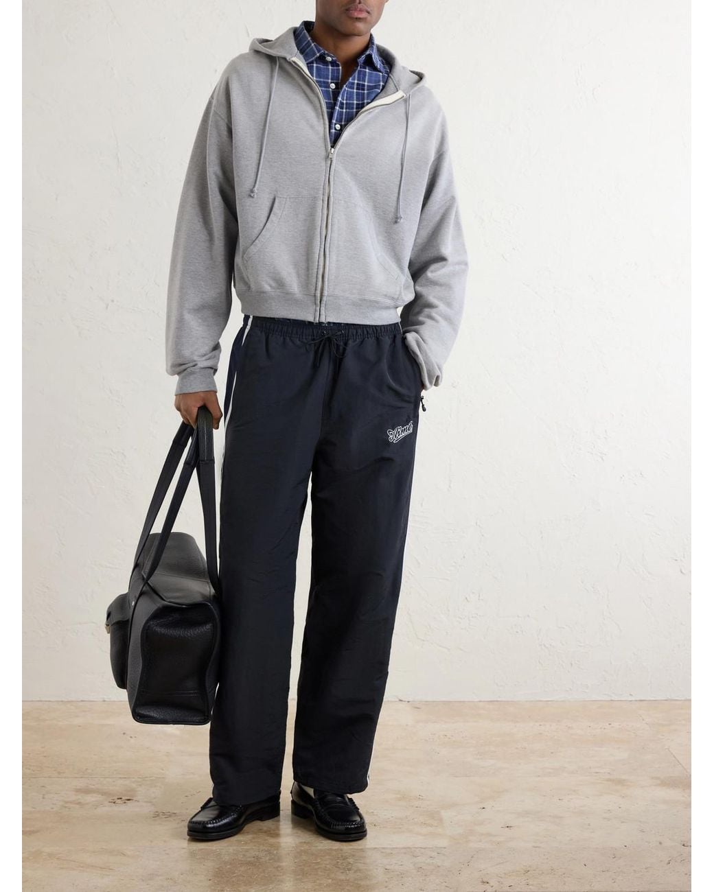 Aimé Leon Dore Blue Straight-Leg Logo-Embroidered Striped Shell Sweatpants for men