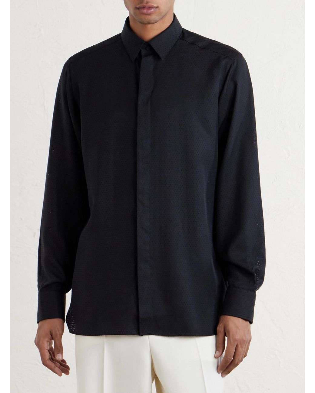 Tom Ford Blue Perforated Silk-Twill Shirt for men