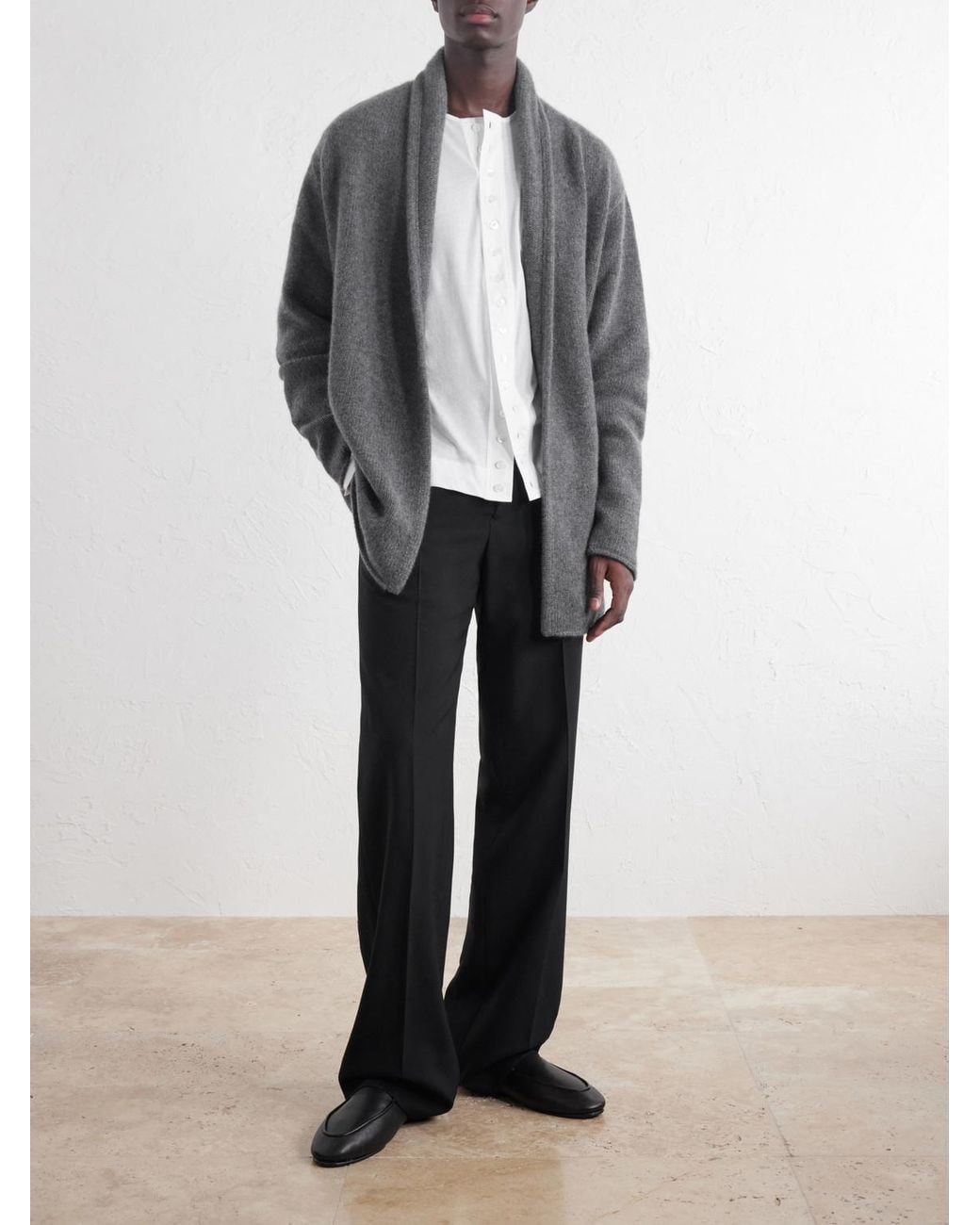The Elder Statesman Gray Shawl-Collar Cashmere Cardigan for men