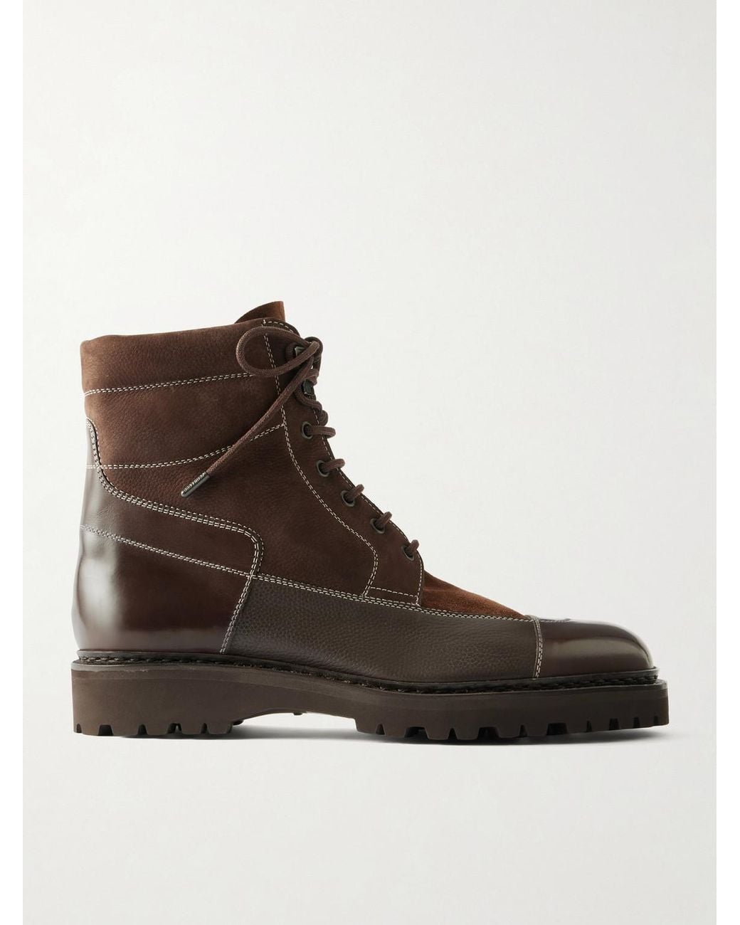 John Lobb Brown Peak Patchwork Leather, Suede And Nubuck Lace-Up Boots for men