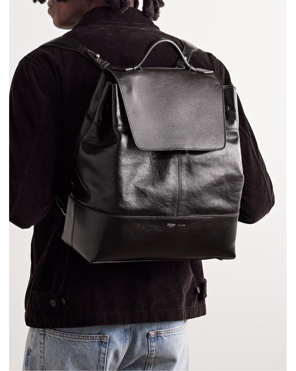 Metier Black Glide Full-Grain Leather Backpack for men