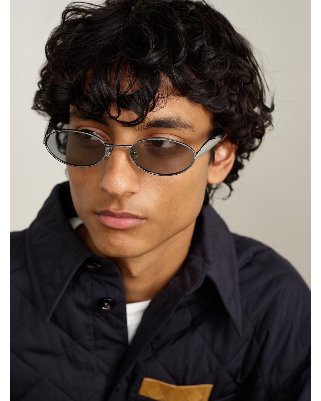 Bottega Veneta Gray Sardine Oval-Frame-Tone Sunglasses for men