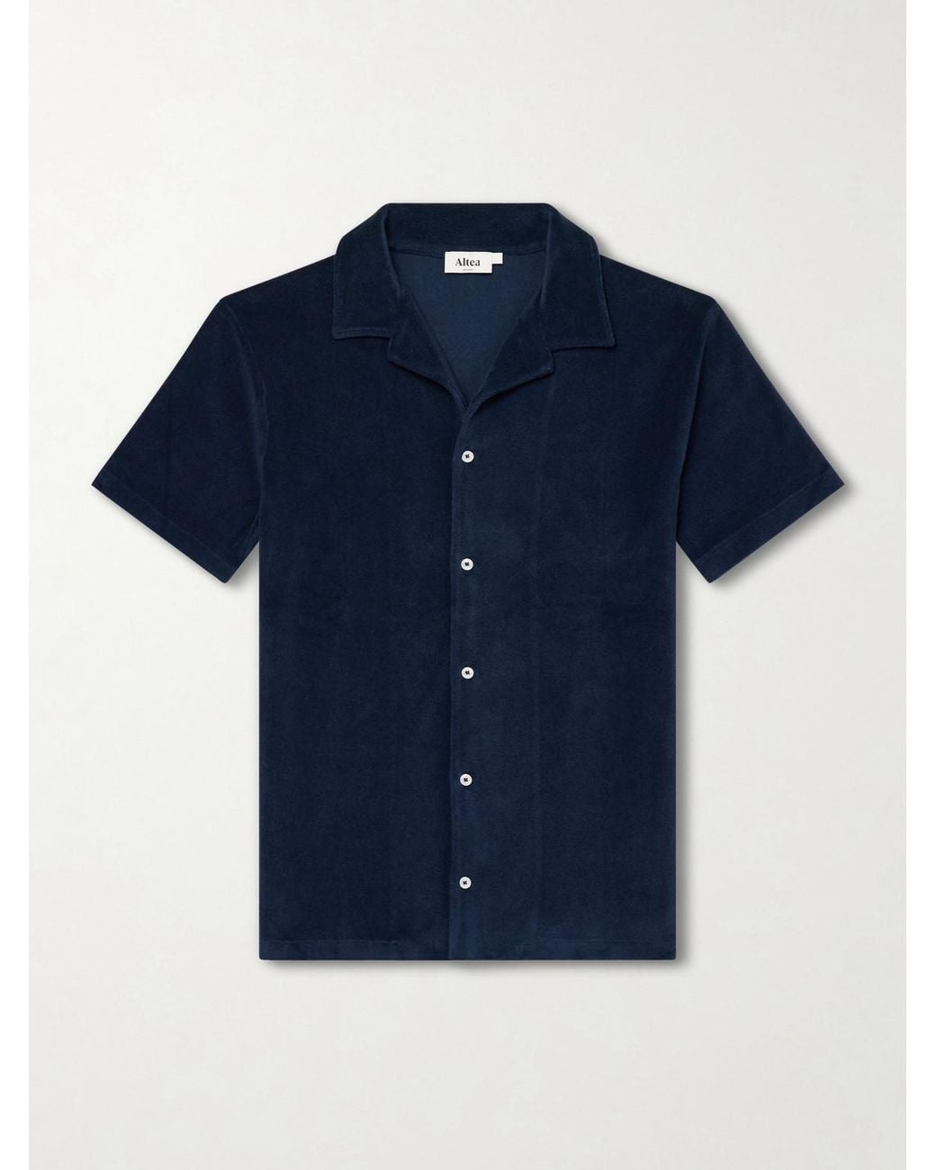 Altea Blue Harvey Camp-Collar Cotton-Terry Shirt for men