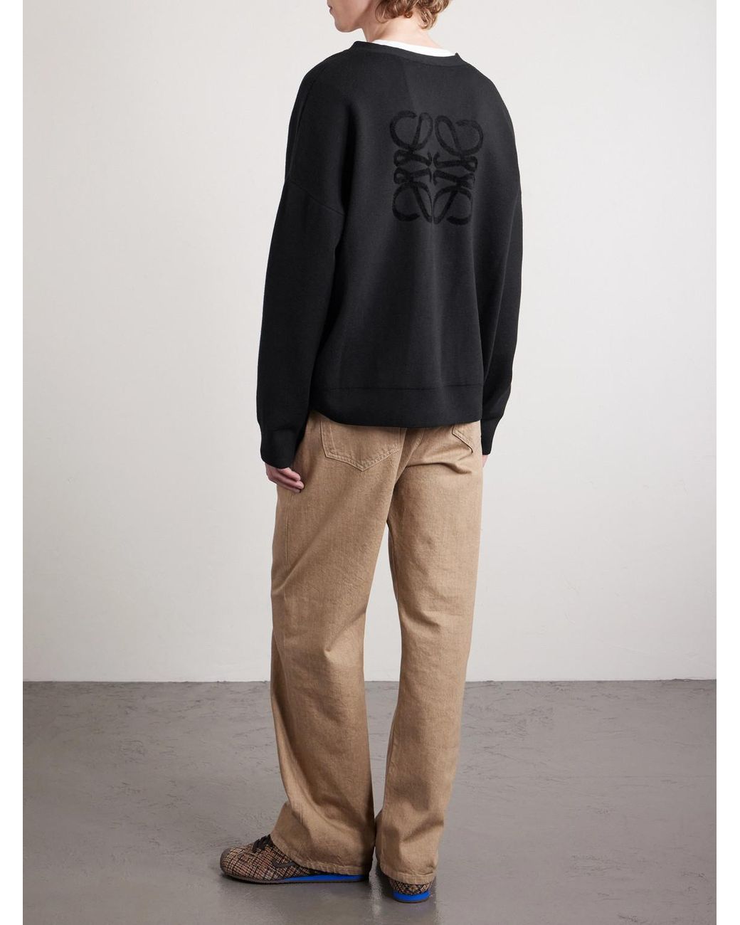 Loewe Black Anagram-Jacquard Wool-Blend Cardigan for men