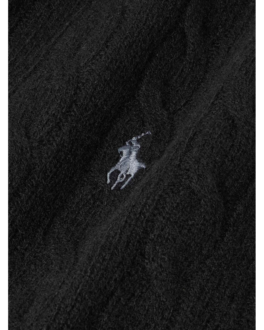 Polo Ralph Lauren Black Logo-embroidered Cable-knit Wool And Cashmere-blend Half-zip Sweater for men