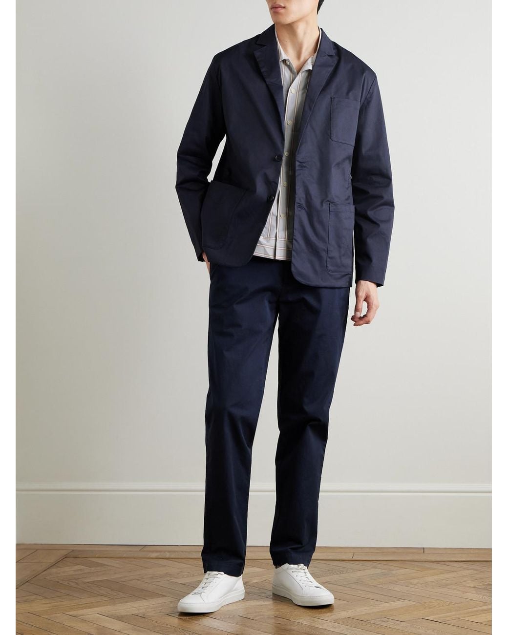 NN07 Blue Timo 10021 Unstructured Stretch Organic Cotton-Twill Blazer for men