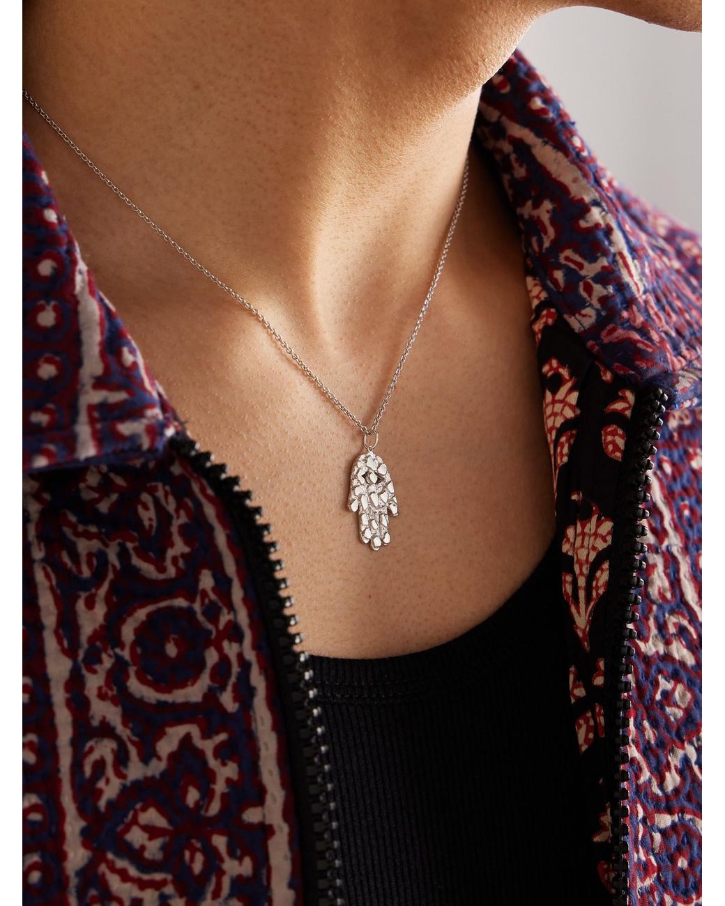 Sydney Evan Black Large Nugget Hamsa 14-Karat Necklace for men