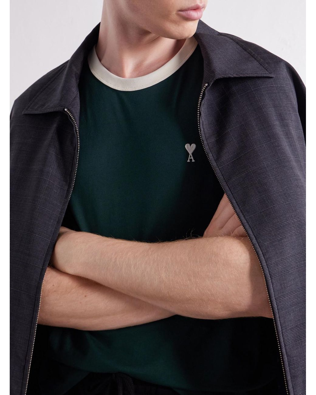 AMI Green Logo-Embroidered Cotton-Jersey T-Shirt for men