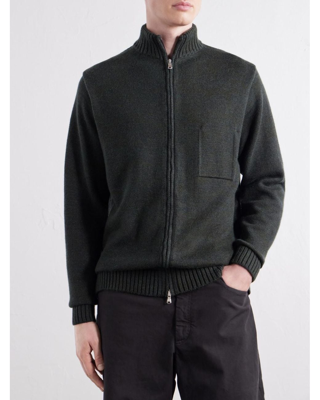 Inis Meáin Green Wool And Linen-Blend Zip-Up Cardigan for men
