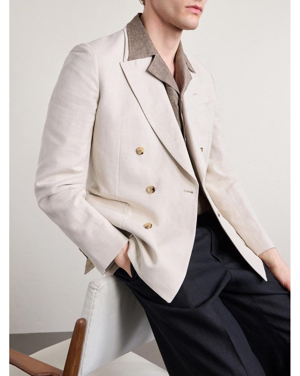 Paul Smith Natural Double-Breasted Linen And Cotton-Blend Blazer for men