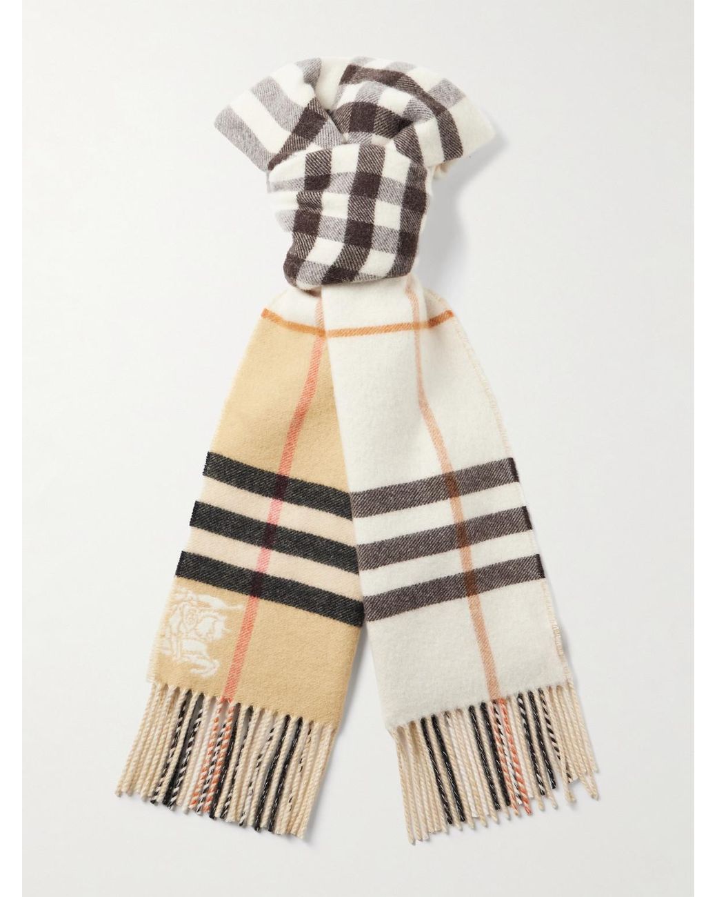 Burberry Natural Fringed Checked Cashmere Scarf for men