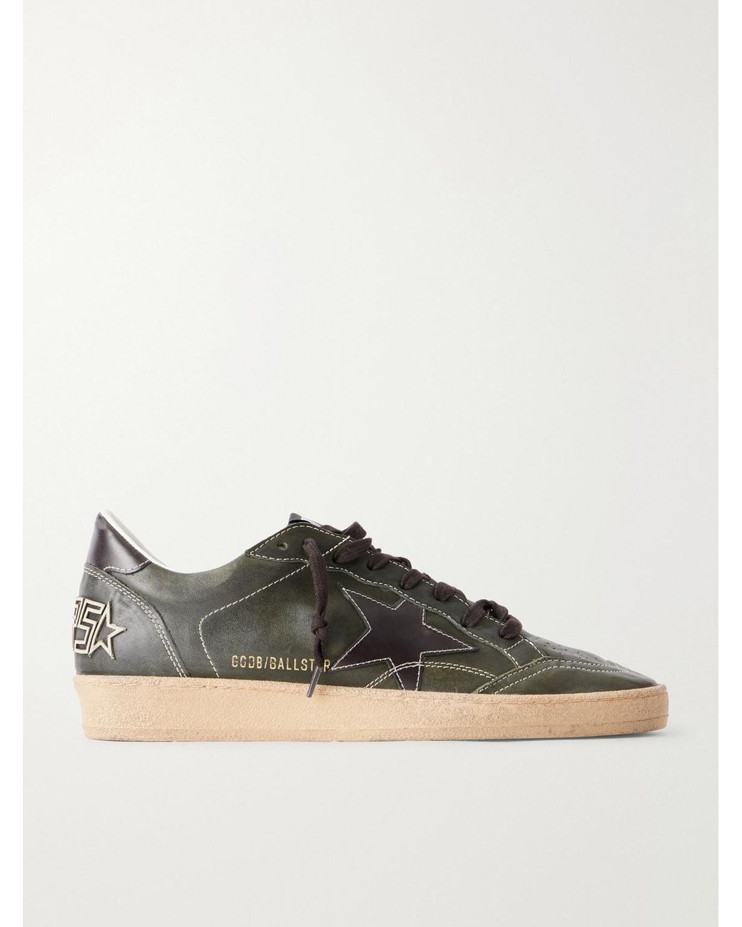 Golden Goose Deluxe Brand Green Ball Star Distressed Leather Sneakers for men