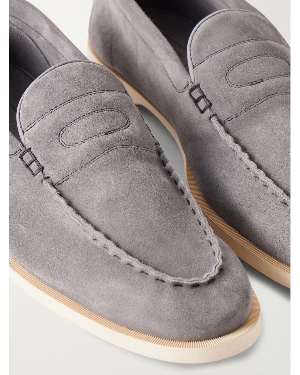 John Lobb Gray Pace Suede Loafers for men