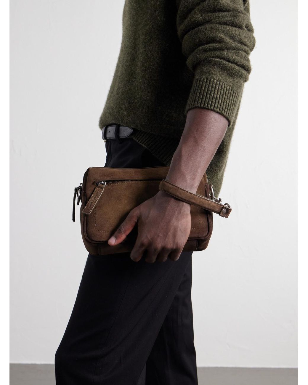 Officine Creative Brown Quentin 25 Suede Messenger Bag for men