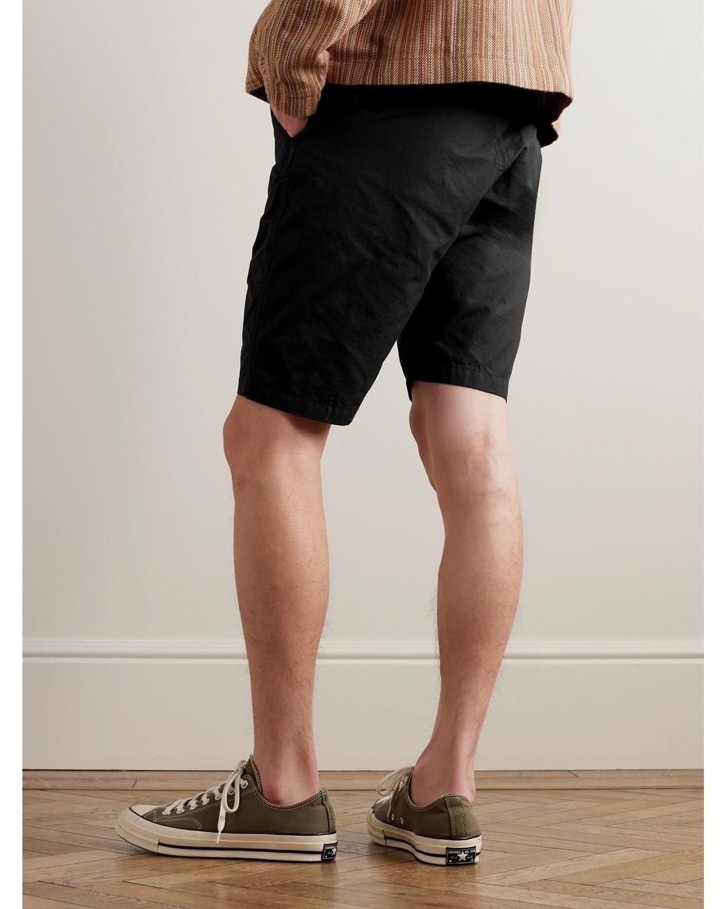 Orslow Black New Yorker Straight-Leg Cotton-Ripstop Drawstring Shorts for men