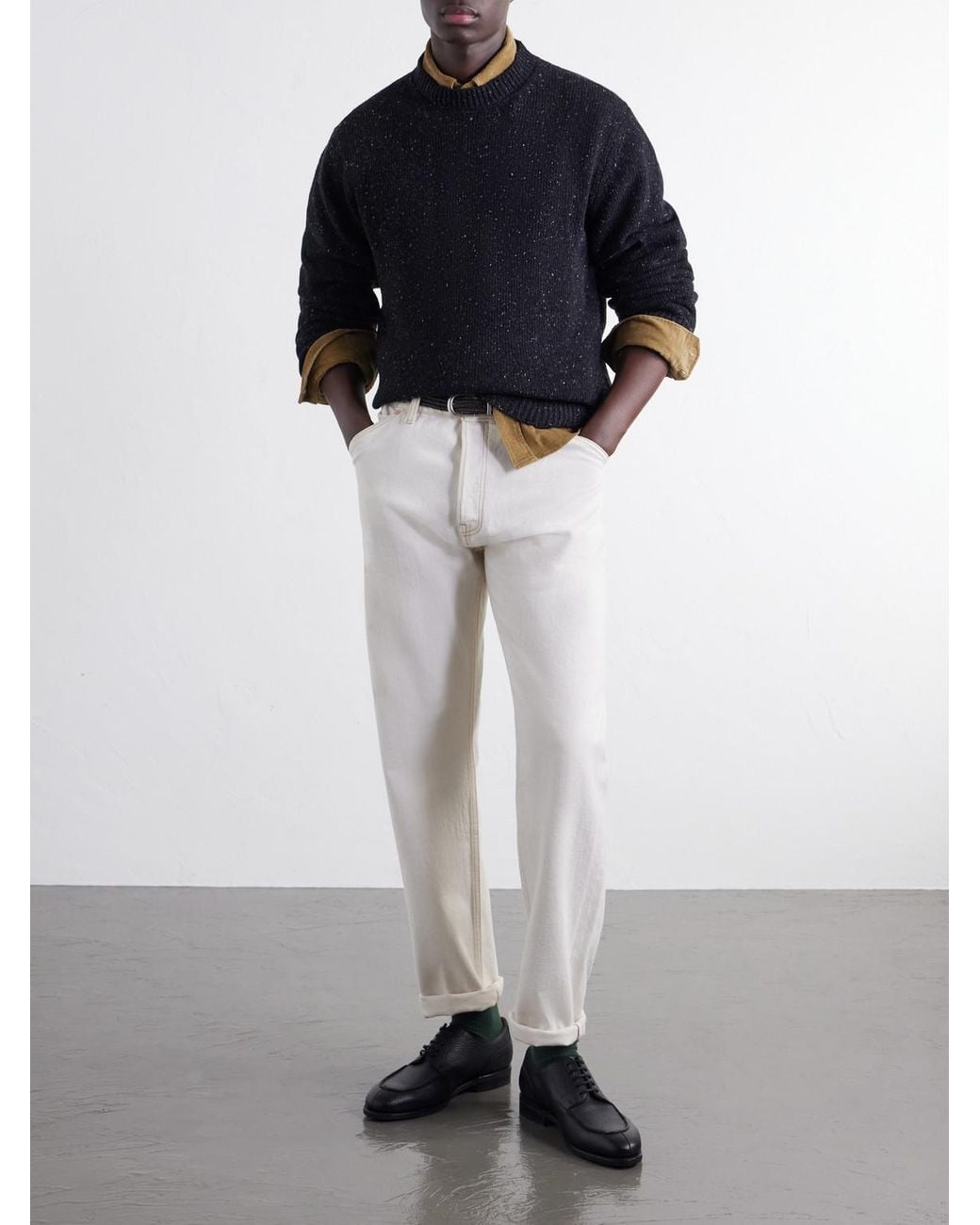 Drake's Blue Donegal Mélange Wool, Silk And Cashmere-Blend Sweater for men