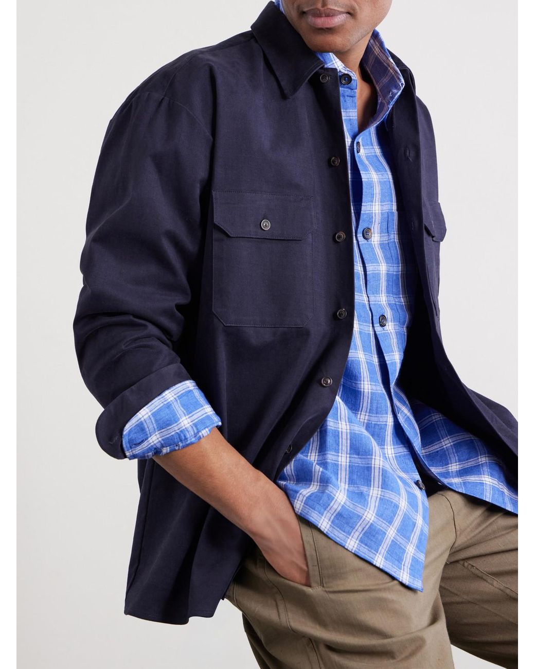 Kartik Research Blue Pataudi Checked Linen Shirt for men