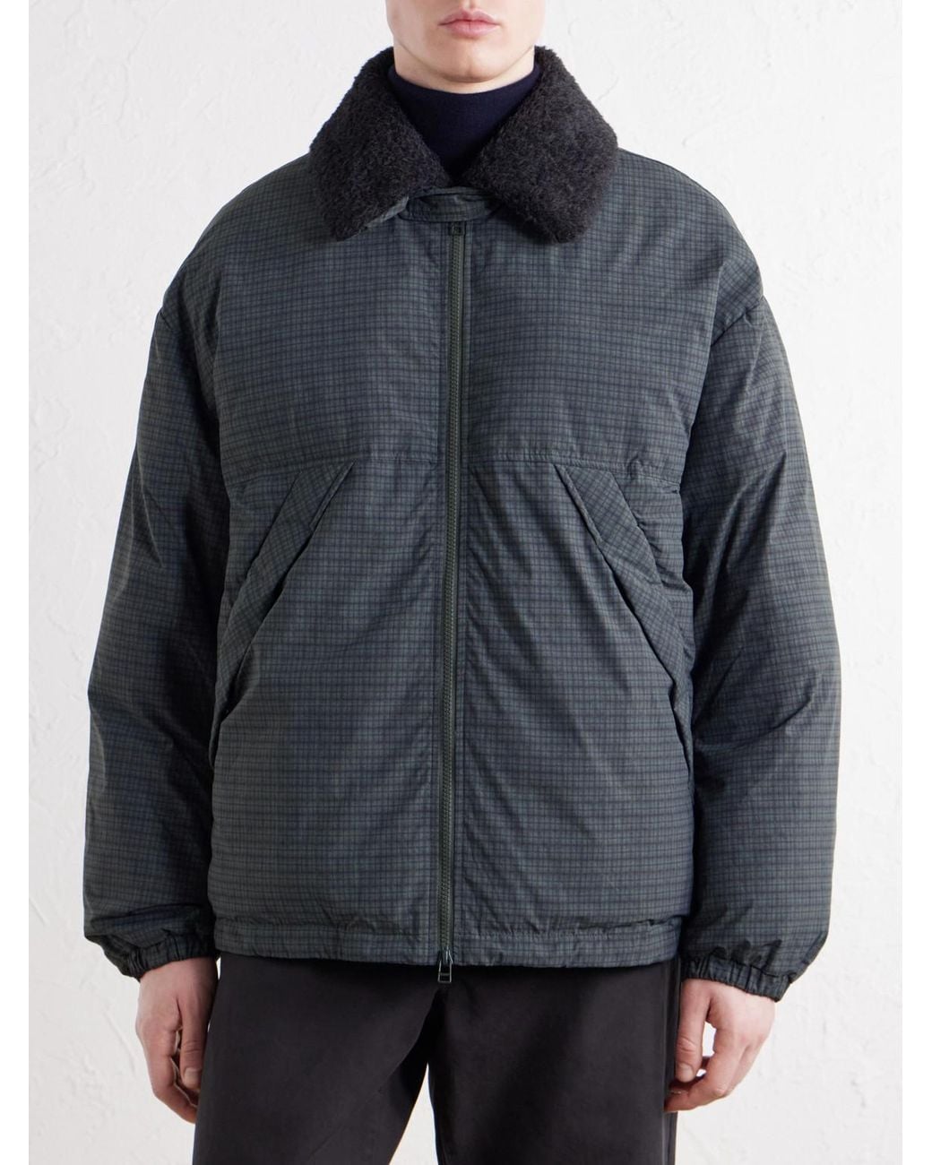 A Kind Of Guise Blue Esca Checked Cotton, Alpaca And Mohair-Trimmed Shell Down Jacket for men