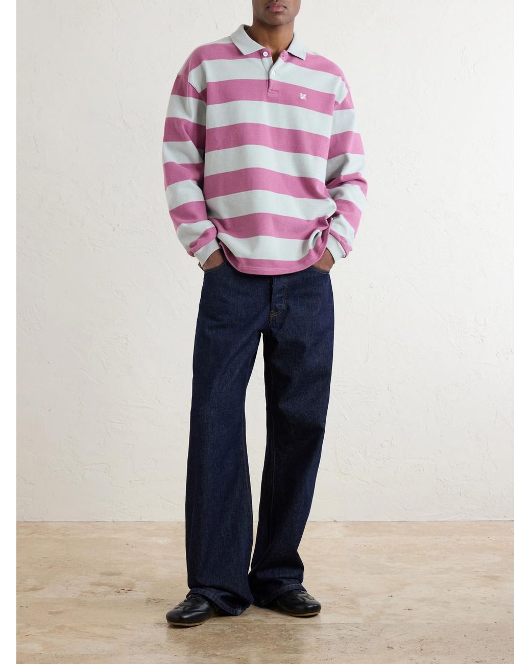 Aimé Leon Dore Pink Striped Cotton-Jersey Polo Sweater for men