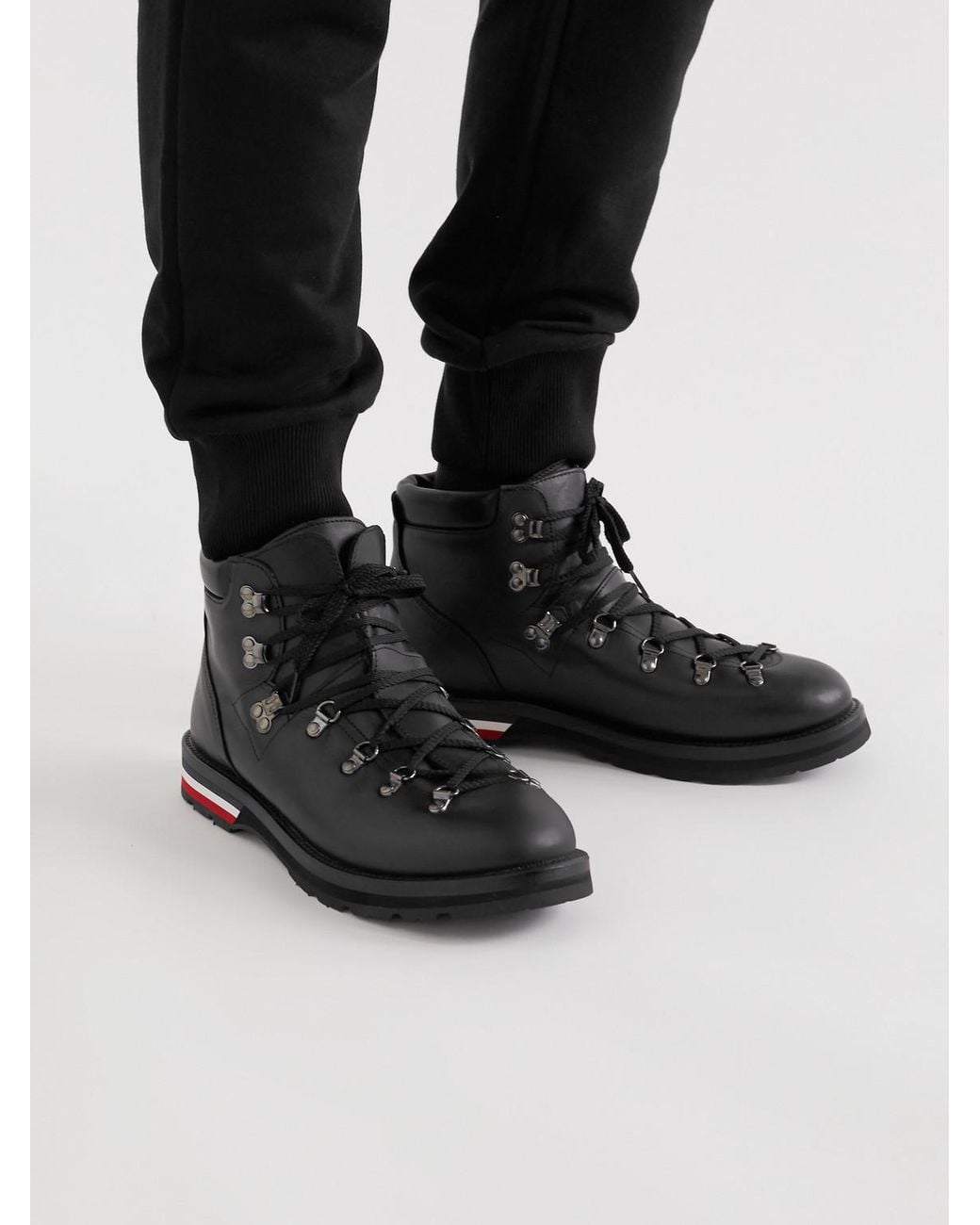 Moncler Black Striped Full-Grain Leather Boots for men