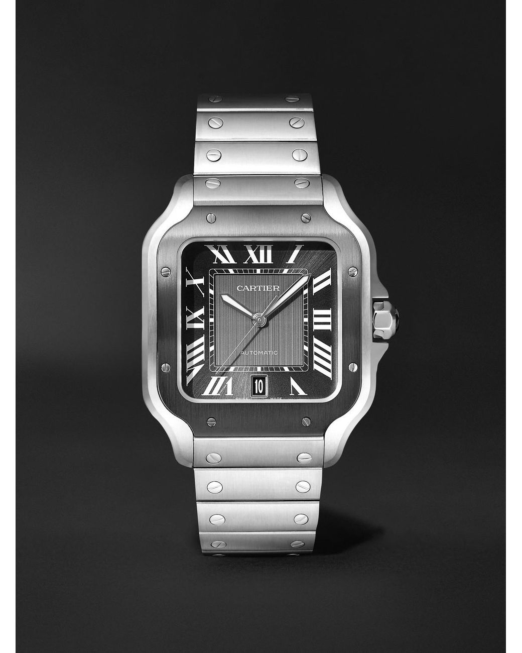 Cartier Black Santos De Automatic Interchangeable Steel Watch for men