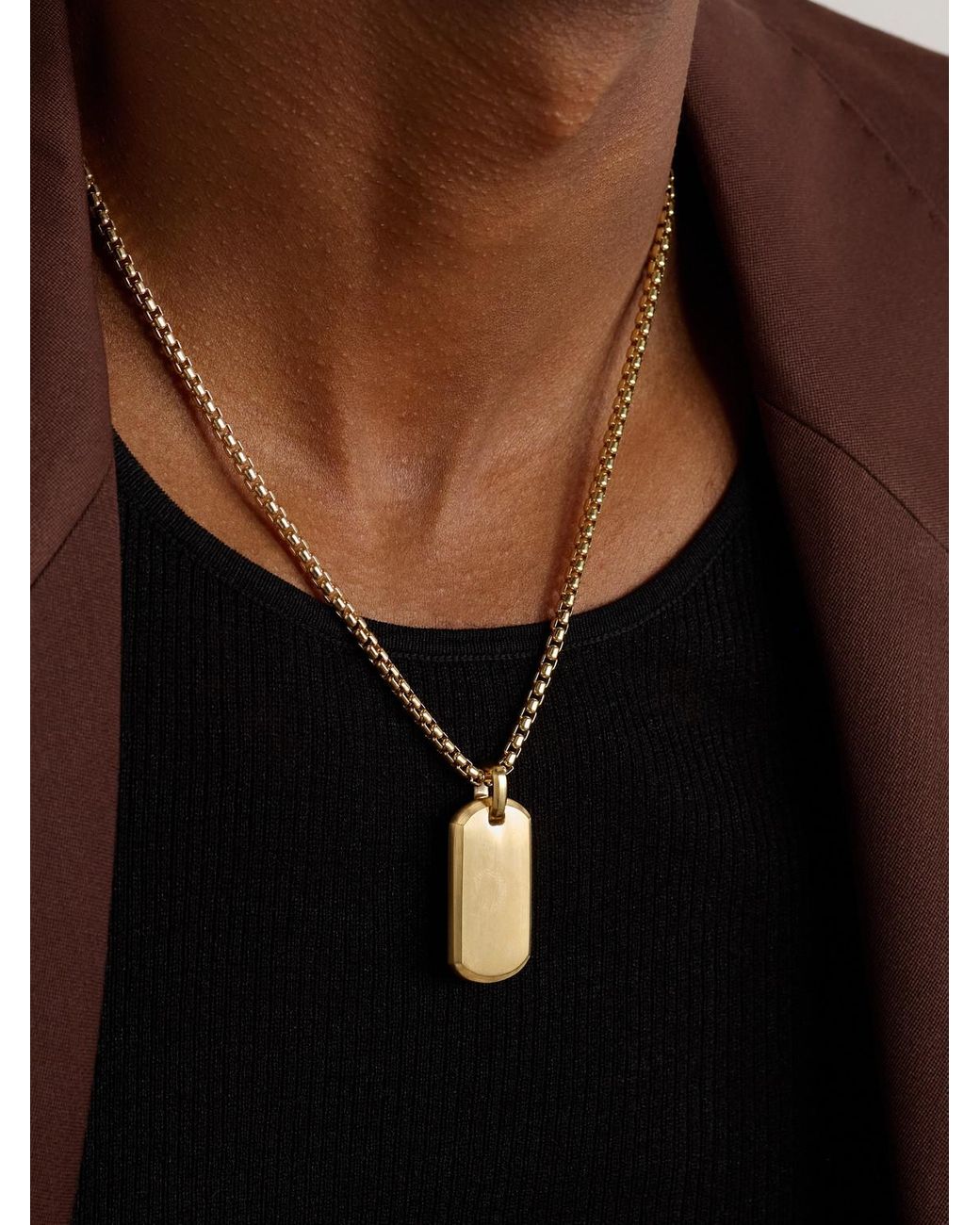 David Yurman Black Chevron Tag Brushed 18-Karat Pendant for men