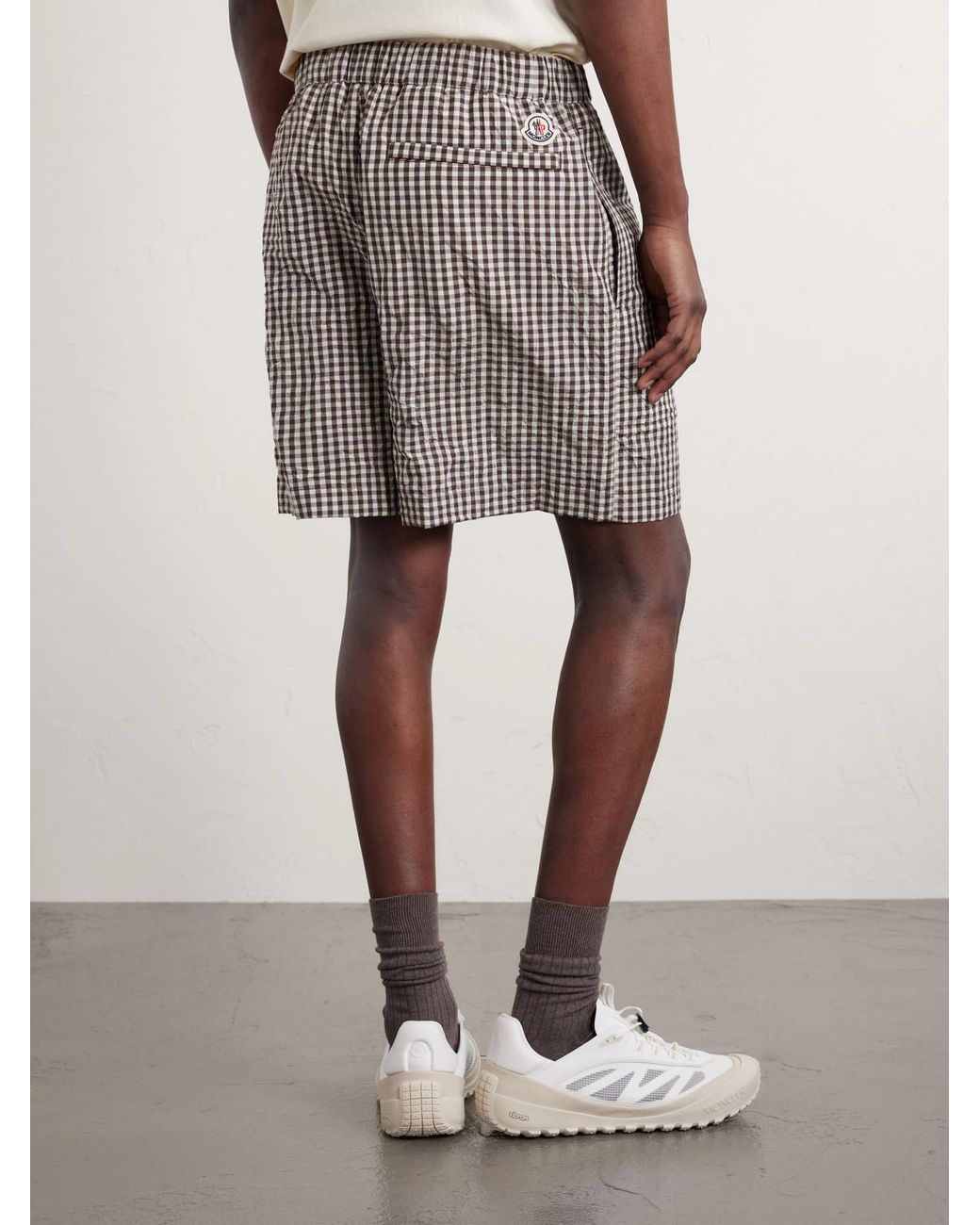 Moncler Brown Straight-Leg Belted Checked Cotton-Blend Shorts for men